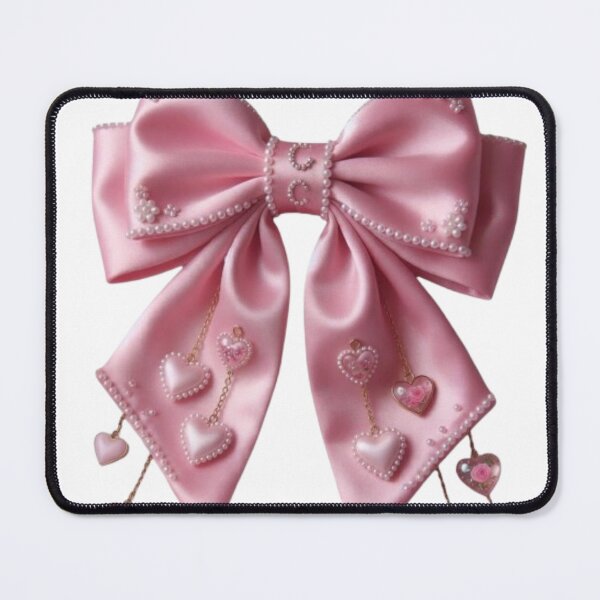 Item preview, Large elegant pink satin coquette bow with tiny pearls and dangling hearts, soft girl aesthetic designed and sold by polo-designs.