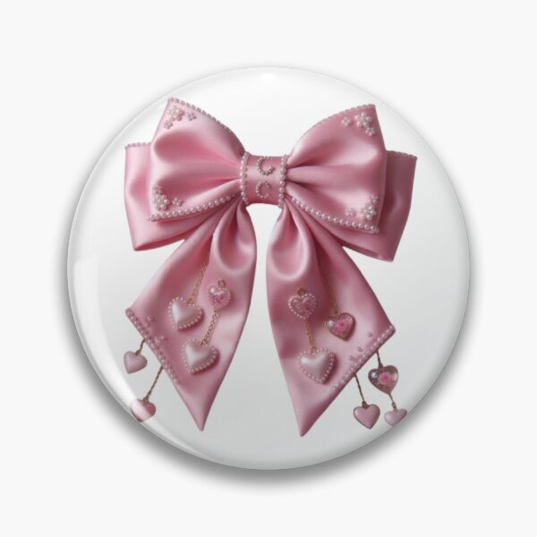 Item preview, Large elegant pink satin coquette bow with tiny pearls and dangling hearts, soft girl aesthetic designed and sold by polo-designs.