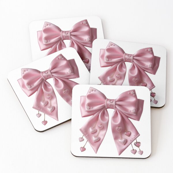 Item preview, Large elegant pink satin coquette bow with tiny pearls and dangling hearts, soft girl aesthetic designed and sold by polo-designs.