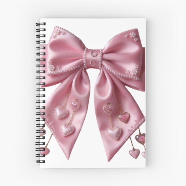 Item preview, Large elegant pink satin coquette bow with tiny pearls and dangling hearts, soft girl aesthetic designed and sold by polo-designs.