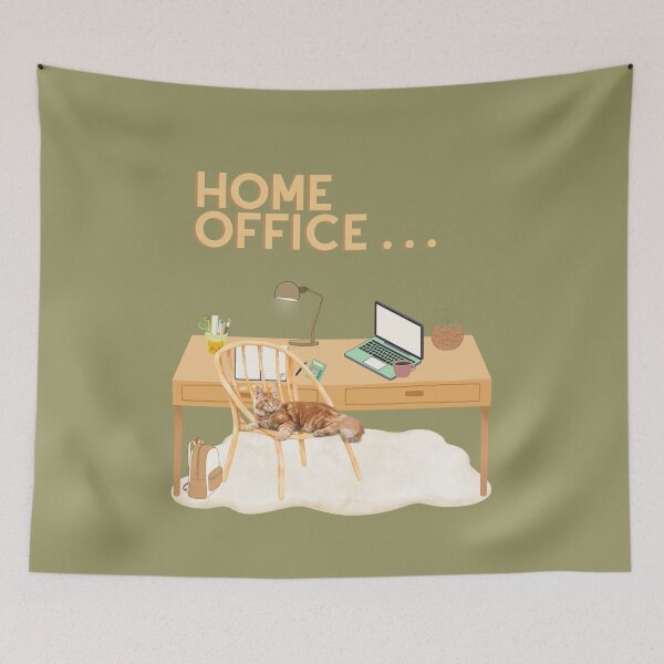 Item preview, ​Cozy Home Office Illustration with Cat designed and sold by HBBS DESIGNS.
