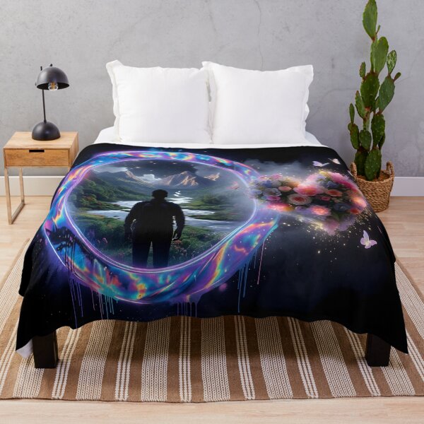 Item preview, Neon Portal Fantasy Landscape with Floral Heart – Cosmic Dream Aesthetic Art designed and sold by DreamyWallVibes.