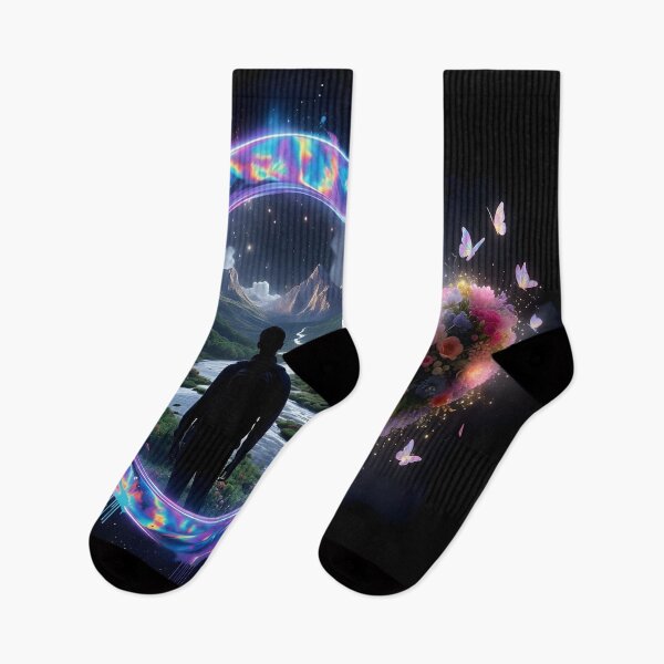 Item preview, Neon Portal Fantasy Landscape with Floral Heart – Cosmic Dream Aesthetic Art designed and sold by DreamyWallVibes.