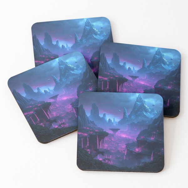 Item preview, Bioluminescent Floating Mountains Fantasy Landscape Art designed and sold by Luminous Wilds.