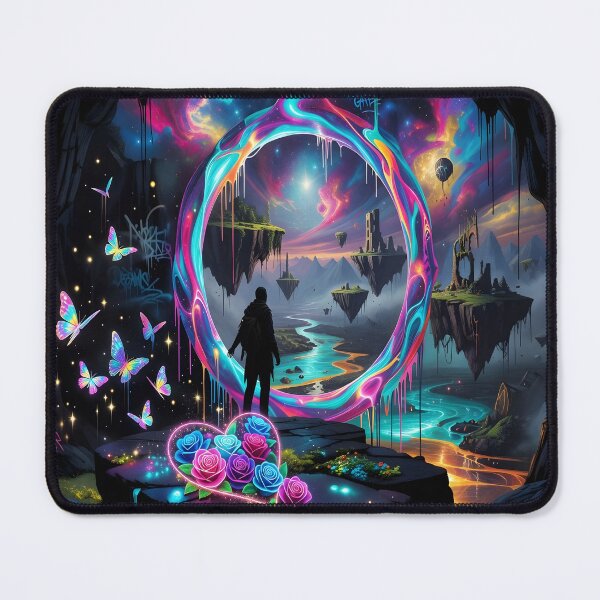 Item preview, Surreal Neon Portal with Floating Islands – Fantasy Dreamscape Aesthetic Art designed and sold by DreamyWallVibes.