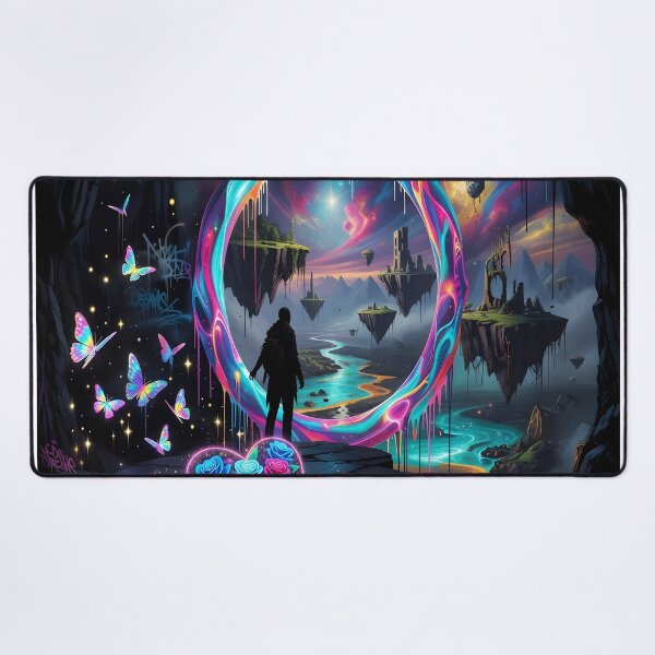 Item preview, Surreal Neon Portal with Floating Islands – Fantasy Dreamscape Aesthetic Art designed and sold by DreamyWallVibes.