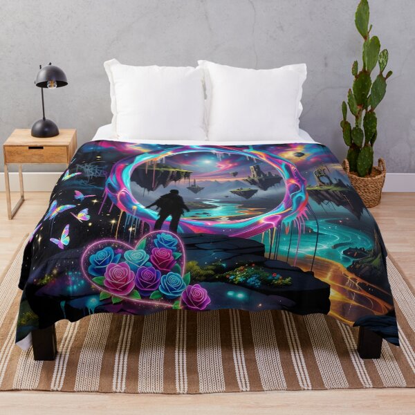 Item preview, Surreal Neon Portal with Floating Islands – Fantasy Dreamscape Aesthetic Art designed and sold by DreamyWallVibes.