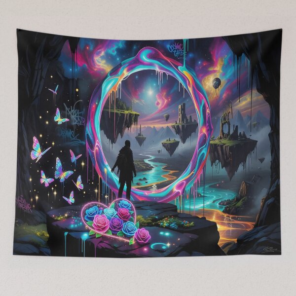 Item preview, Surreal Neon Portal with Floating Islands – Fantasy Dreamscape Aesthetic Art designed and sold by DreamyWallVibes.
