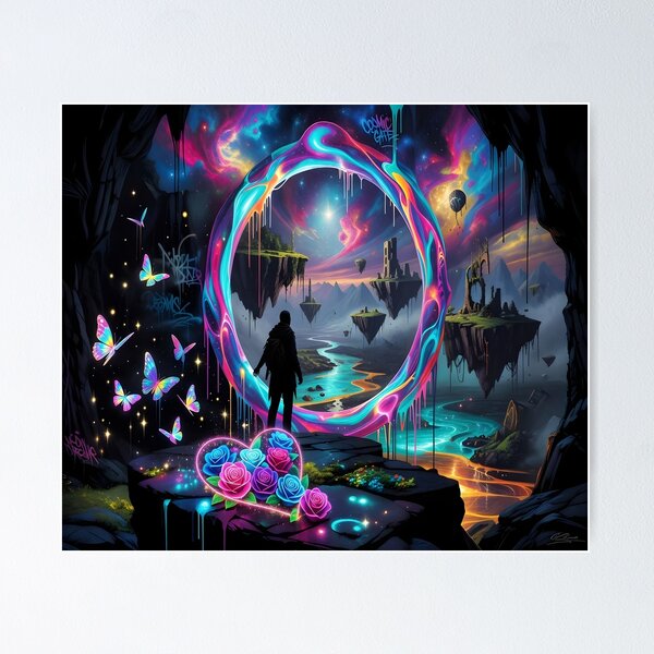 Item preview, Surreal Neon Portal with Floating Islands – Fantasy Dreamscape Aesthetic Art designed and sold by DreamyWallVibes.