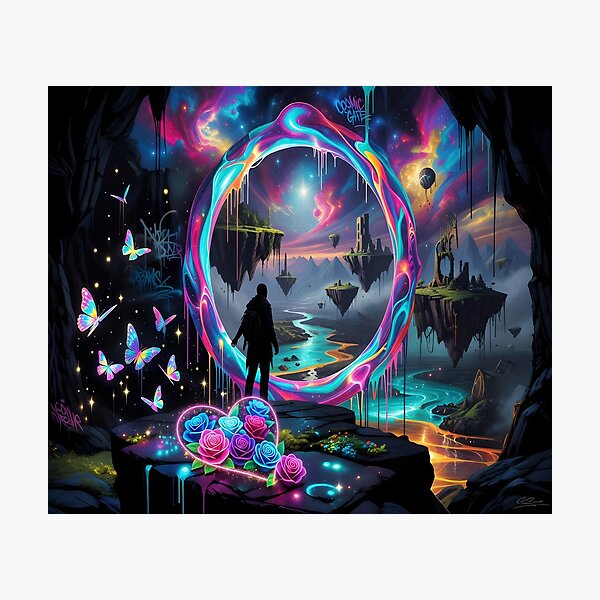 Item preview, Surreal Neon Portal with Floating Islands – Fantasy Dreamscape Aesthetic Art designed and sold by DreamyWallVibes.