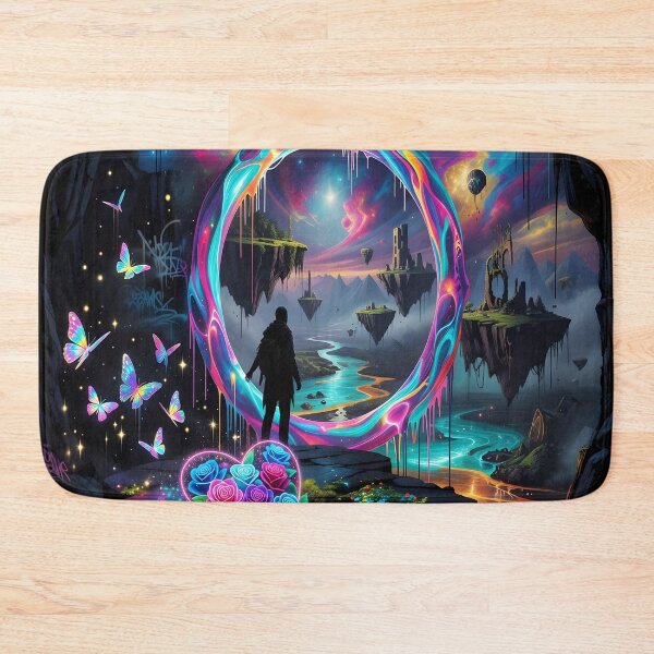 Item preview, Surreal Neon Portal with Floating Islands – Fantasy Dreamscape Aesthetic Art designed and sold by DreamyWallVibes.
