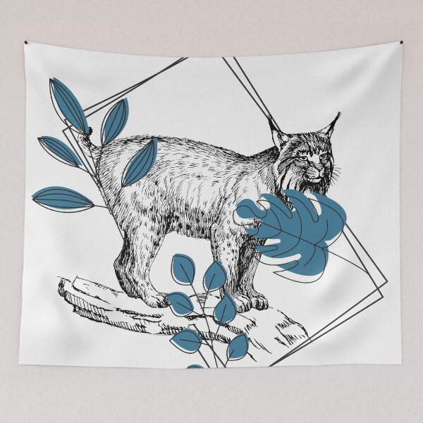 Item preview, Boreal Lynx & Blue Leaves - Wild Art designed and sold by Kanniax.