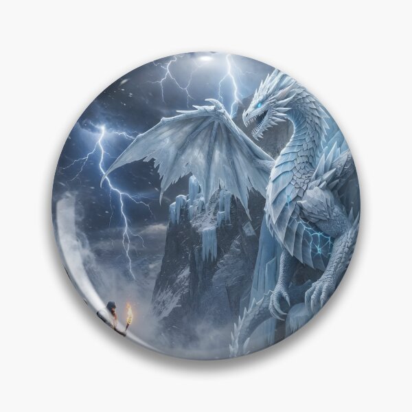 Item preview, Epic Ice Dragon Battle – Frozen Fantasy Warrior Scene with Storm Lightning designed and sold by DreamyWallVibes.