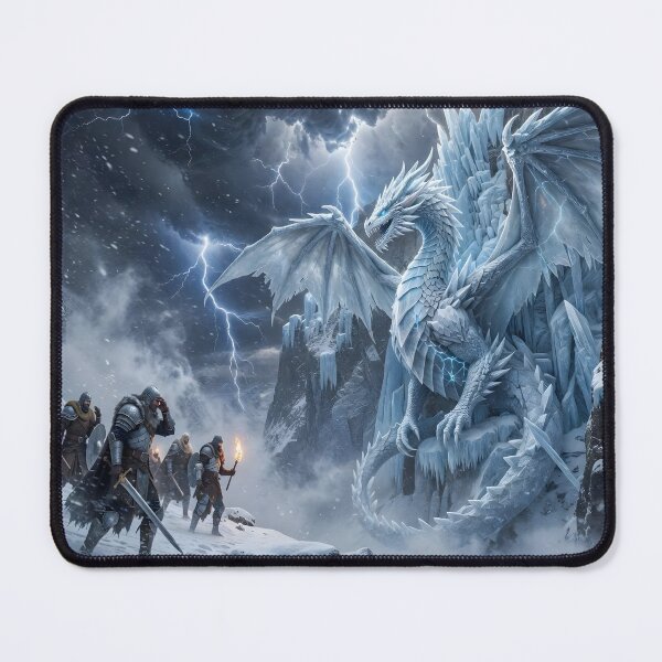 Item preview, Epic Ice Dragon Battle – Frozen Fantasy Warrior Scene with Storm Lightning designed and sold by DreamyWallVibes.