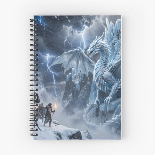 Item preview, Epic Ice Dragon Battle – Frozen Fantasy Warrior Scene with Storm Lightning designed and sold by DreamyWallVibes.