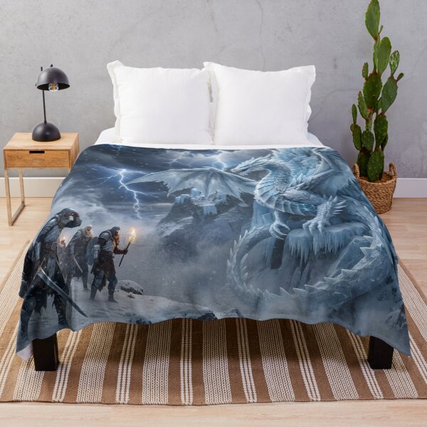 Item preview, Epic Ice Dragon Battle – Frozen Fantasy Warrior Scene with Storm Lightning designed and sold by DreamyWallVibes.