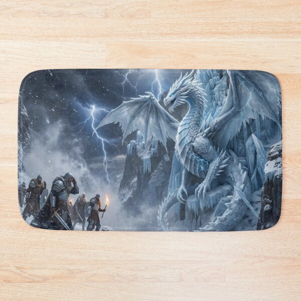 Item preview, Epic Ice Dragon Battle – Frozen Fantasy Warrior Scene with Storm Lightning designed and sold by DreamyWallVibes.