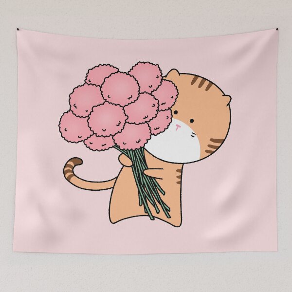 Item preview, Cute Orange Tabby Cat with Giant Pink Flower Bouquet - Sweet Floral Kitten Illustration designed and sold by ubborn.