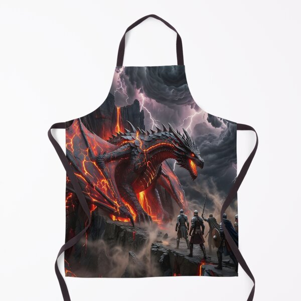 Item preview, Lava Dragon Battle Scene – Epic Fire Dragon Fantasy with Warriors designed and sold by DreamyWallVibes.