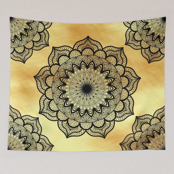 Item preview, Black Mandala on light gold designed and sold by CreaTwinkles.