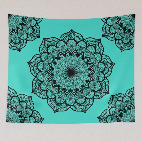 Item preview, Black Mandala on Turquoise designed and sold by CreaTwinkles.