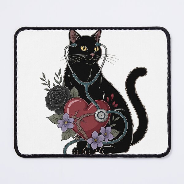 Item preview, Violet Flowers Black Cat Stethoscope Heart Gift designed and sold by IllumeInk.