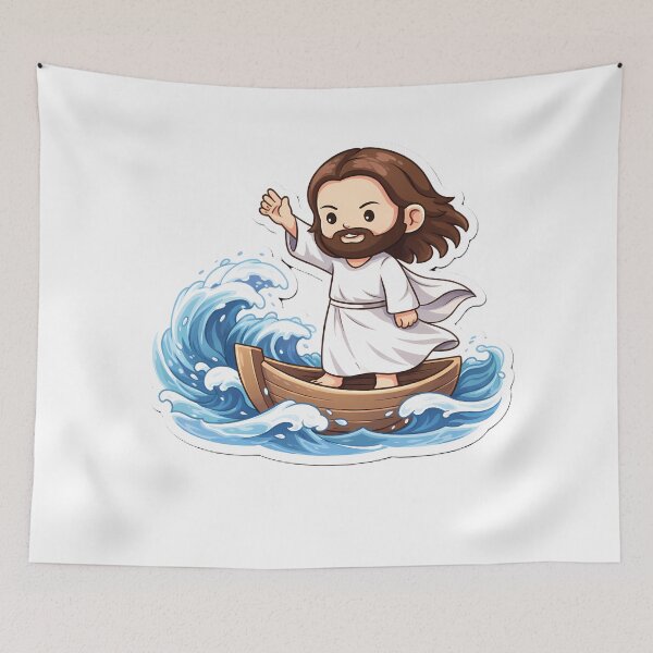 Item preview, Chibi Jesus Calms the Storm Cute Christian Sticker designed and sold by Faithlines.