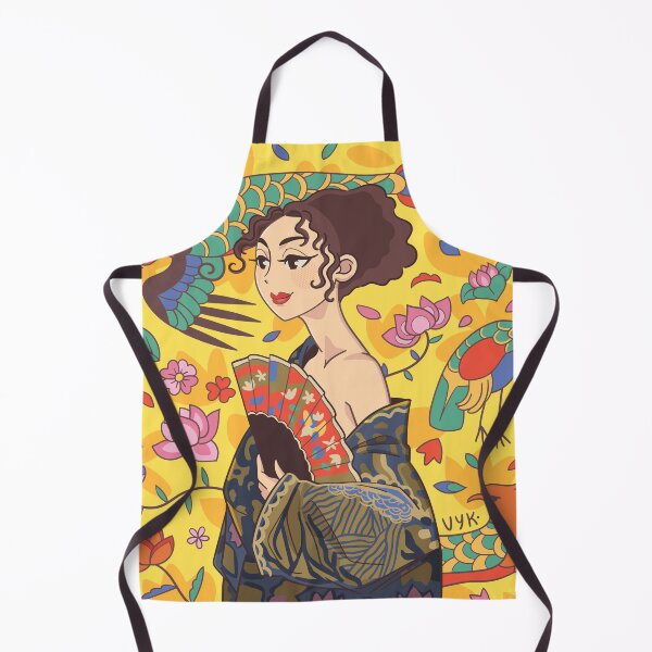 Item preview, Elegant Woman with Fan – Golden Ornamental Art, Japanese Inspired Floral Illustration designed and sold by Vyk Designs.