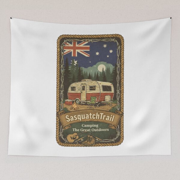 Item preview, Australian Camping Adventure - Vintage Caravan & Great Outdoors Art designed and sold by SasquatchTrail.