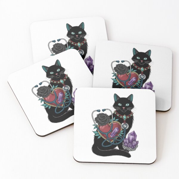Item preview, Black Cat Amethyst Crystal Stethoscope Heart Gift designed and sold by IllumeInk.