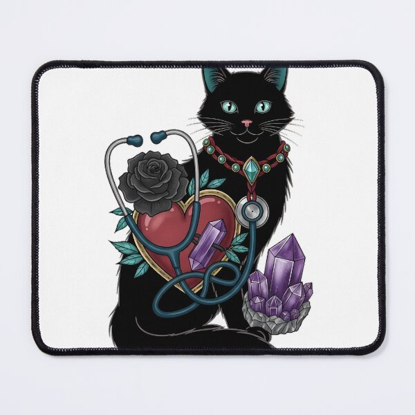 Item preview, Black Cat Amethyst Crystal Stethoscope Heart Gift designed and sold by IllumeInk.