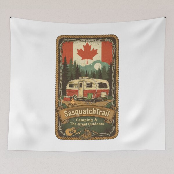 Item preview, Canadian Camping Adventure - Vintage Caravan & Great Outdoors Art designed and sold by SasquatchTrail.