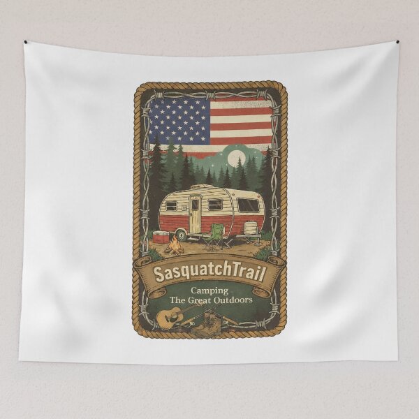 Item preview, USA Camping Adventure - Vintage Caravan & Great Outdoors Art designed and sold by SasquatchTrail.