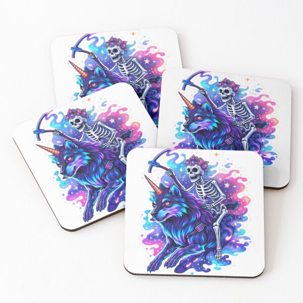 Item preview, Cosmic Skeleton Riding Neon Wolf designed and sold by bhaveshsticker.