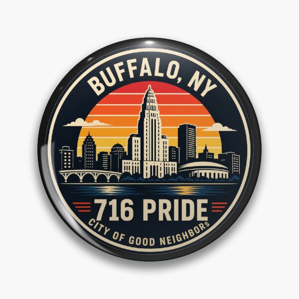 Item preview, Buffalo NY Retro Badge Shirt – 716 Pride City of Good Neighbors Skyline designed and sold by Laughprints.