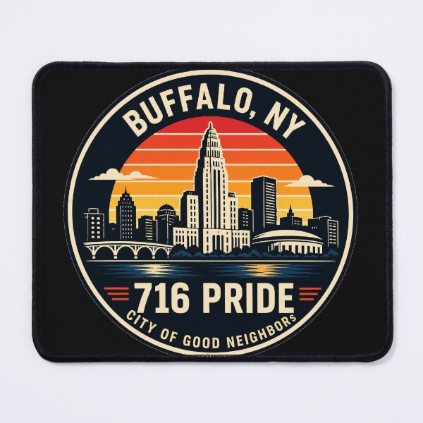 Item preview, Buffalo NY Retro Badge Shirt – 716 Pride City of Good Neighbors Skyline designed and sold by Laughprints.
