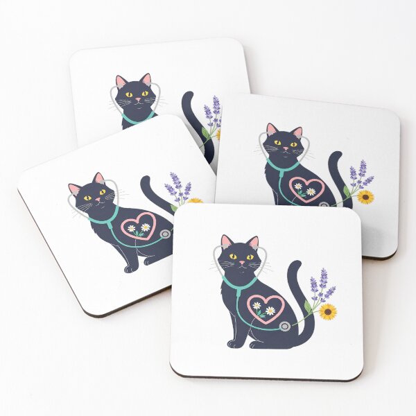 Item preview, Black Cat Lavender Sprigs Stethoscope Shaped Heart Gift designed and sold by pumsquare.