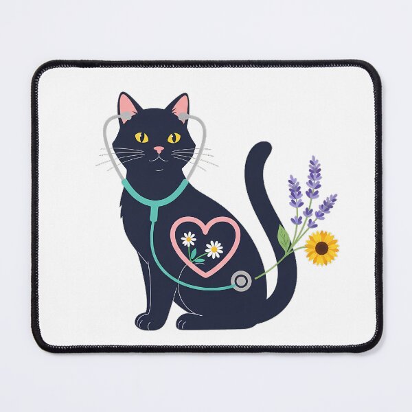 Item preview, Black Cat Lavender Sprigs Stethoscope Shaped Heart Gift designed and sold by pumsquare.