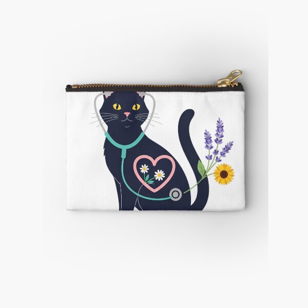 Item preview, Black Cat Lavender Sprigs Stethoscope Shaped Heart Gift designed and sold by pumsquare.