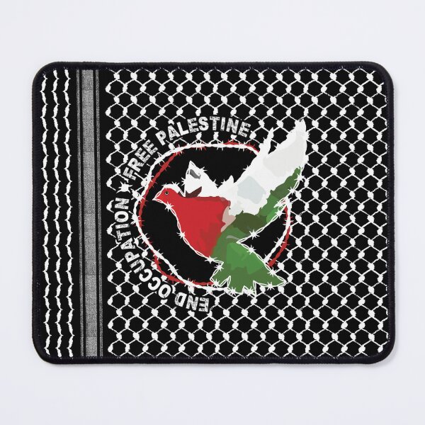 Item preview, End Occupation Free Palestine with Palestinian Arabic Kufiya Hatta Pattern -White designed and sold by Hurriyyatee.