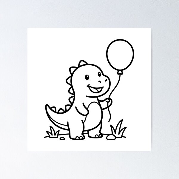 Item preview, Cute Dinosaur Holding Balloon Outline designed and sold by VibeShift Studio.