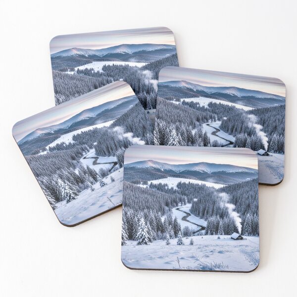 Item preview, Peaceful Winter Cabin Snow Mountain Landscape Wall Art designed and sold by IntelliMindDesigns.