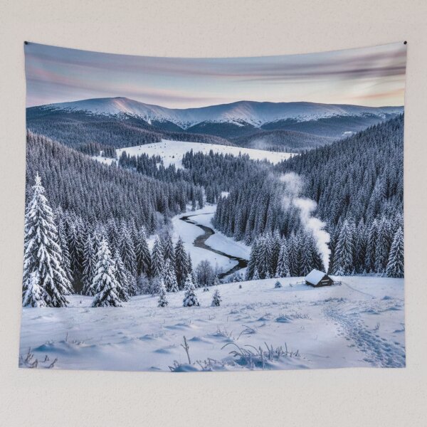 Item preview, Peaceful Winter Cabin Snow Mountain Landscape Wall Art designed and sold by IntelliMindDesigns.