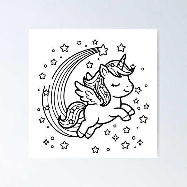 Item preview, Flying Unicorn With Stars Trail Outline designed and sold by VibeShift Studio.
