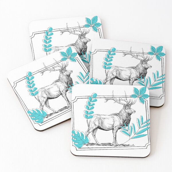 Item preview, Majestic Stag & Turquoise Leaves - Vintage Art designed and sold by Kanniax.
