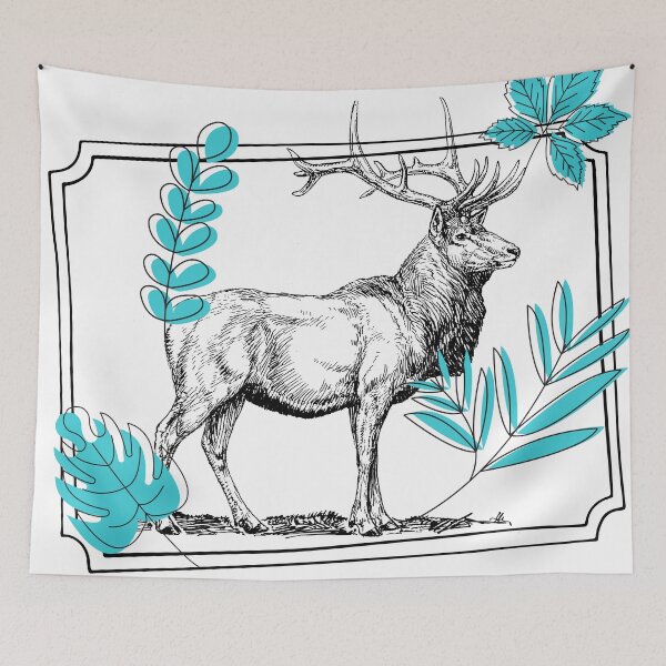 Item preview, Majestic Stag & Turquoise Leaves - Vintage Art designed and sold by Kanniax.