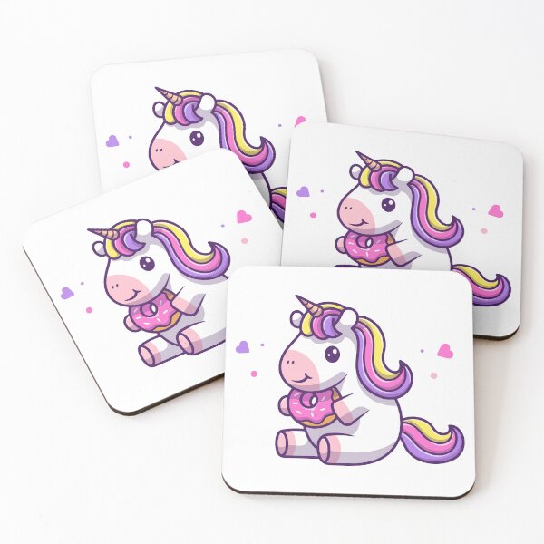 Item preview, Adorable Kawaii Unicorn Eating Pink Glazed Donut designed and sold by Gromiber.