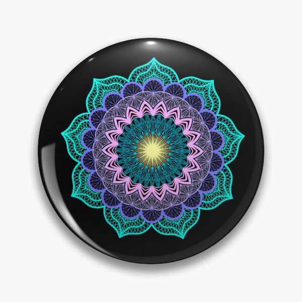 Item preview, Blue purple pink yellow mandala on black designed and sold by CreaTwinkles.