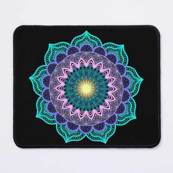 Item preview, Blue purple pink yellow mandala on black designed and sold by CreaTwinkles.