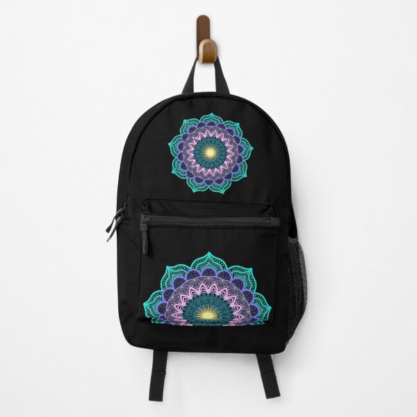 Item preview, Blue purple pink yellow mandala on black designed and sold by CreaTwinkles.